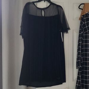 Black dress with smooth sheer lace top